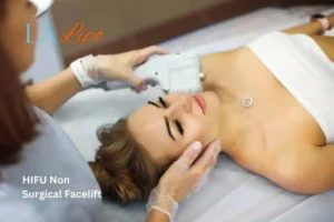 Woman having Hi-Fu to reduce wrinkles West Midlands.