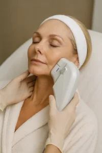 Woman receiving HIFU non surgical facelift treatment West Midlands