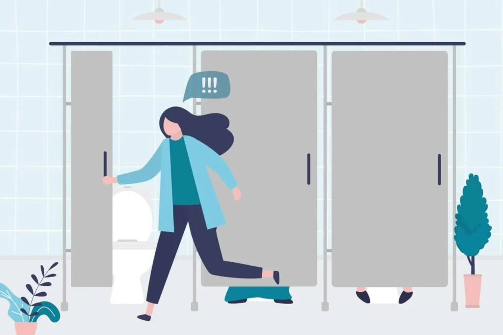 graphic of Urine incontinence West Midlands woman running to the toilet.